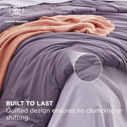 Image of Bedsure King Size Comforter Set - 7 Pieces Grayish Purple King Bedding Set for All Seasons, Boho Contrasting Design Bed in a Bag with Comforter, Sheets, Pillowcases & Shams