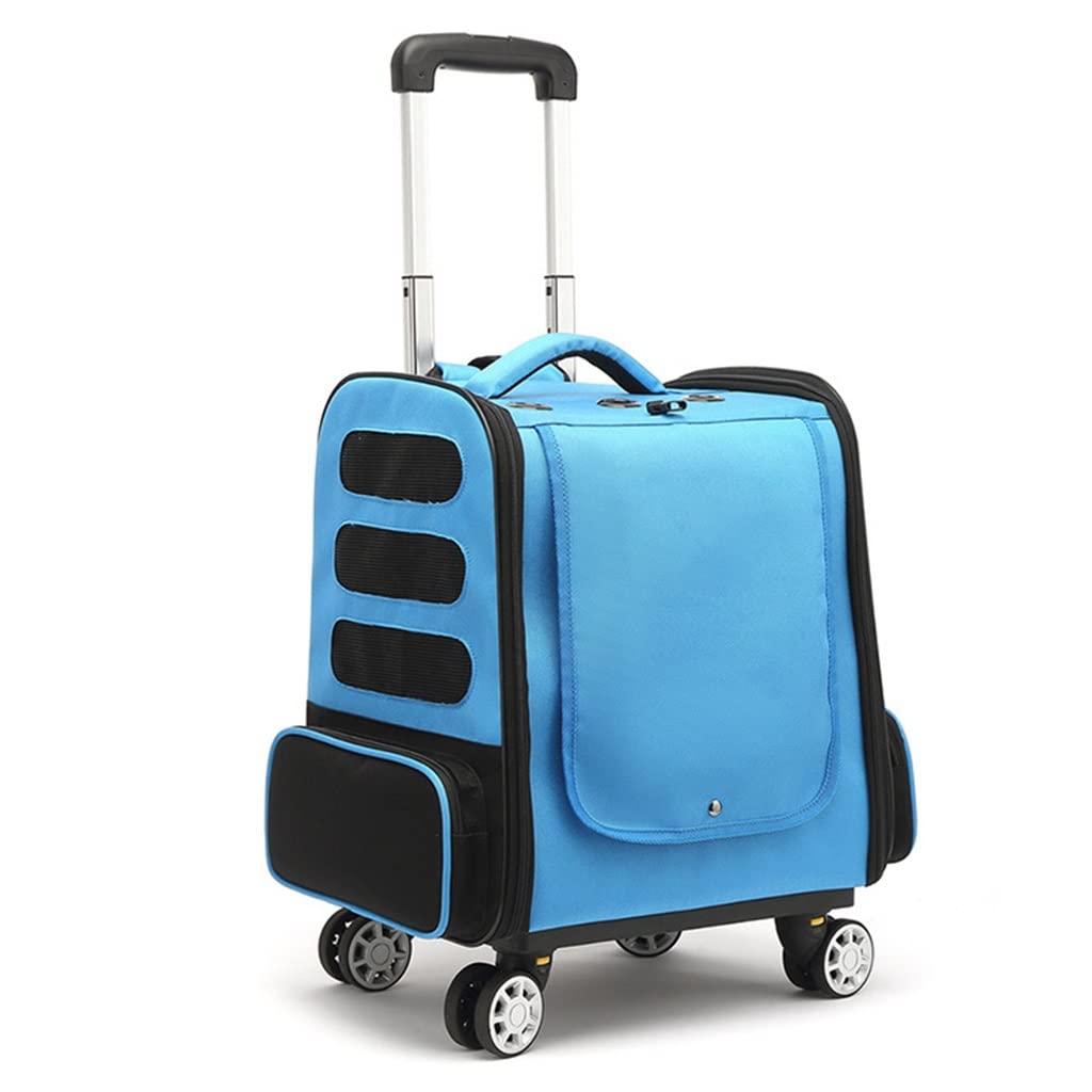 Składany wózek podróżny dla zwierząt, pojemnik do transportu psa, torba na klatkę dla kota z kieszenią (jasnoszary) (Blue)