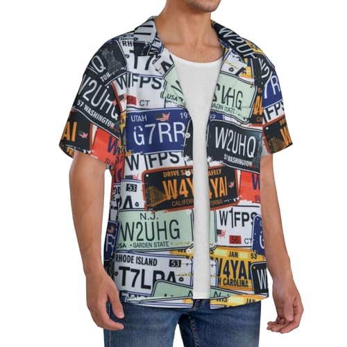 License Plate Print Men's Pocket Hawaiian Shirts â€“ Short Sleeve Casual Beachwear for Summer S-4XL4