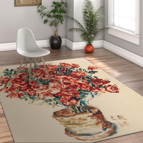 Tapis fleurs plantes en pot antidérapant et lavable en machine - 4