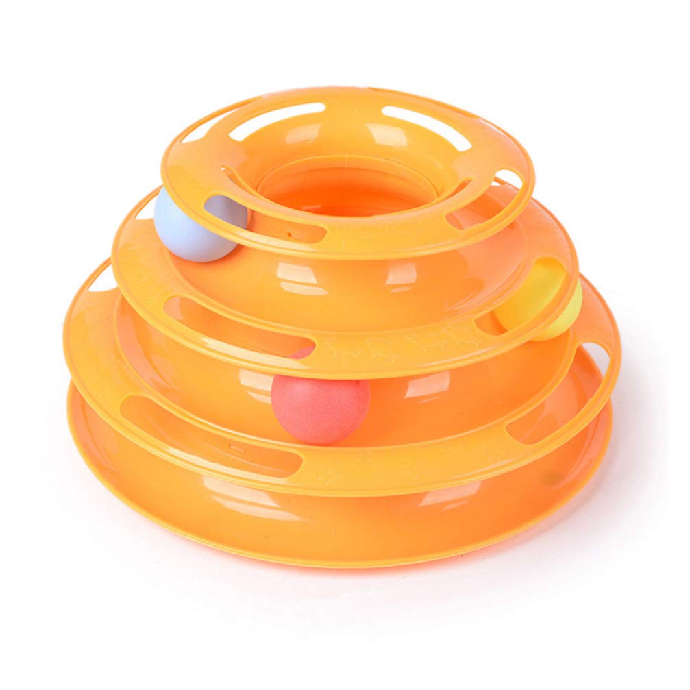 TEHAUX Cat Toy Roller Cat Toys 3 Level Towers Tracks Roller Colorful Track Ball Interactive Kitten Fun Mental Physical Exercise Puzzle Toys (Yellow)