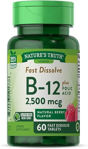 Nature 's Truth Vitamina B-12 2500 McgPlus ácido fólico, sabor a bayas naturales, 60 unidades (Paquete de 3)
