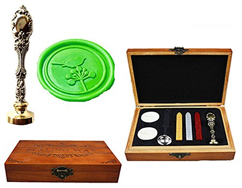 Boîte en bois de luxe avec bâtons de tampon et cuillère à fondre pour sceau de cire