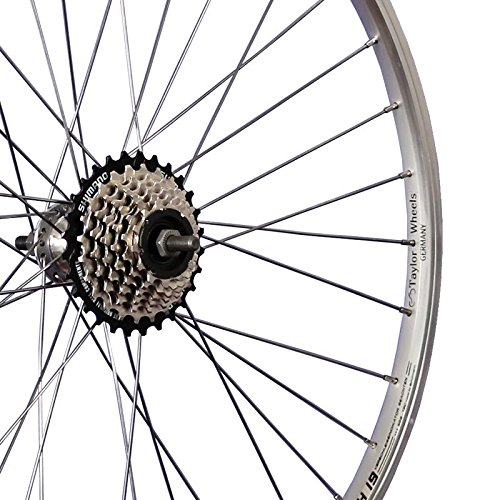 26 Zoll Hinterrrad Aluminium Hohlkammer mit 7 Fach Shimano Zahnkranz V-Brake Silber