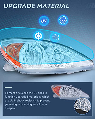 Image of Nilight Headlight Assembly for 2002 2003 2004 Toyota Camry LE /XLE Headlamps Replacement Chrome Housing Amber Reflector Clear Lens Driver and Passenger Side