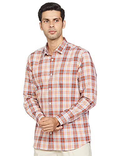 Image of Colorplus Men's Pure Cotton Checks Pattern Tailored Fit Spread Collar Full Sleeve Casual Shirt