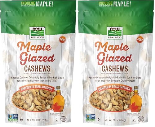 Image of NOW Real Food Maple Glazed Cashews, 10 oz. bag, Crafted in Small Batches, Non-GMO Verified (Pack of 2)