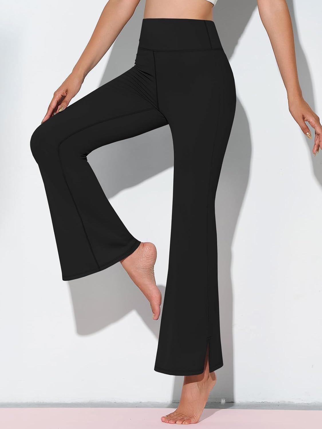 Fisoew Womens Flare Leggings High Waisted Tummy Control Yoga Pants Workout Running Bootcut Leggings - Image 3