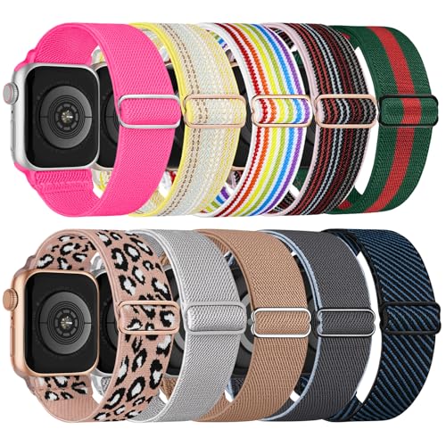 Image of 10 Pack Stretchy Bands Compatible with Apple Watch Band 40mm 38mm 41mm 42mm 44mm 45mm 46mm 49mm Women Men, Nylon Solo Loop Elastic Sport Straps for iWatch Series 11 10 9 8 7 6 5 4 SE 3 Ultra