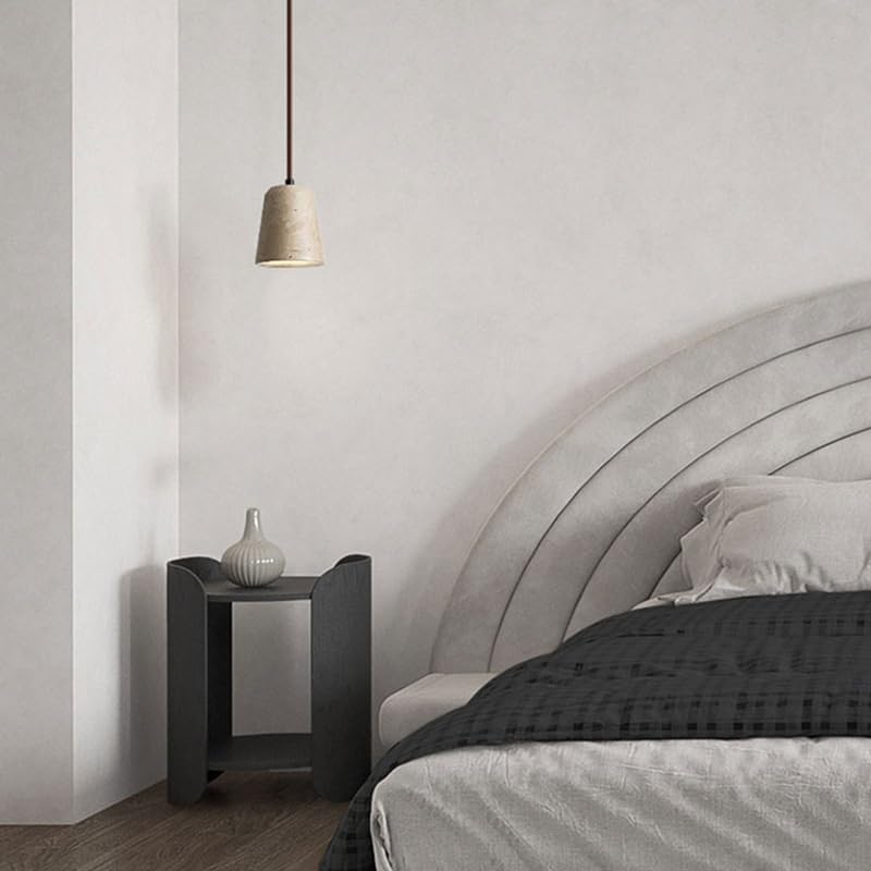Lampe LED suspendue en travertin jaune et bois rétro pour table