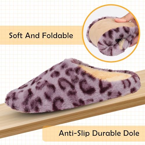 Women Cheetah Leopard Print Slippers Soft Plush Furry Fuzzy Fluffy Slip on House Shoes Indoor Outdoor Slippers Birthday Christmas Gifts2