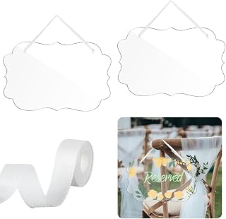 AHANDMAKER 2 Pcs Clear Acrylic Hanging Sign 7.87"x11.8" Wedding Chair Signs Reserved Seating Signs DIY Blank Names for Wedding Dinner Parties, Food Signs, Banquet Events