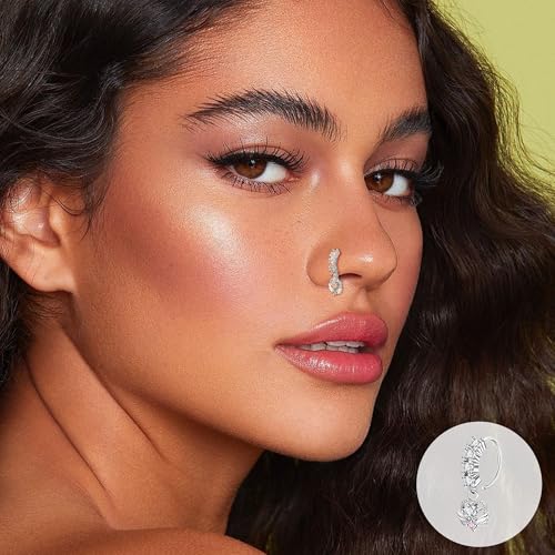 20Pcs 20G 316L Stainless Steel Dangle Nose Ring for Women Men L Shaped Dangling Nose Stud Cute Heart Moon Star Nose Hoop Set CZ Flower Leaf Butterfly Dangle Nose Piercing Jewelry4