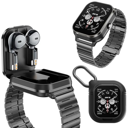 findtime Reloj inteligente con auriculares 2 en 1 para hombre, podómetro, pulsómetro, presión arterial, reloj de fitness, monitor de sueño, reloj deportivo con auriculares inalámbricos, función de