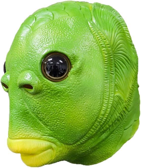 PPYQD Green Fish Latex Mask Headwear, Halloween Masks, Animal Masks, Realistic Costume Party Cosplay Props, Funny Face Masks for Halloween Carnival Costume Party