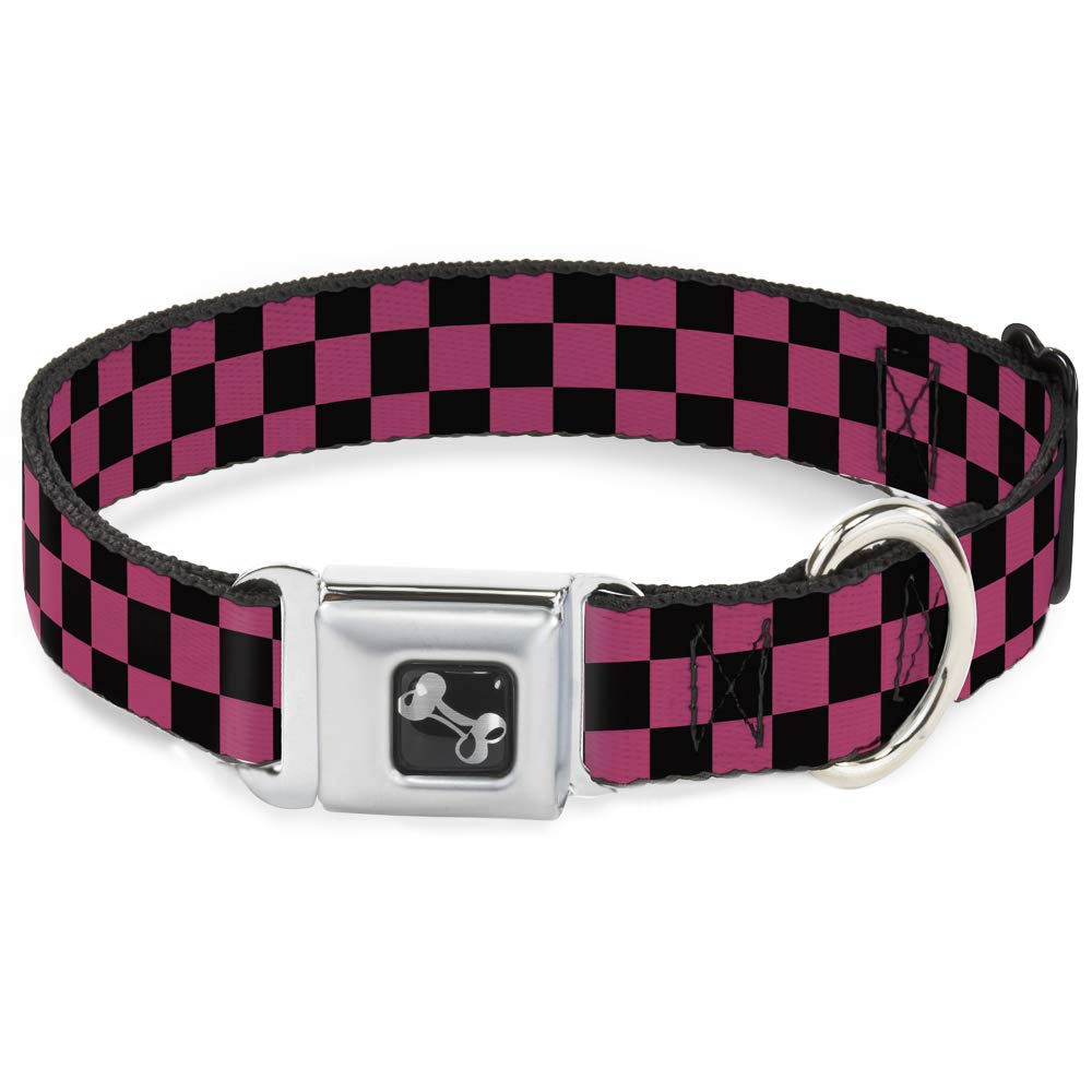 Buckle Down Seatbelt Buckle Dog Collar - Checker Black/Honeysuckle Red - 1" Wide - Fits 11-17" Neck - Medium โ image 1