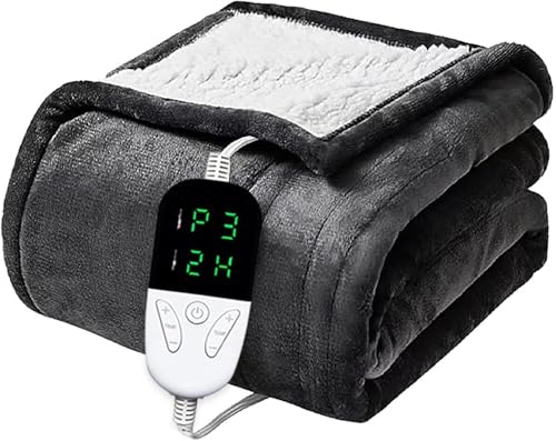Heated Blanket Electric Throw 130x150cm Soft Flannel Heating Blanket with 6 Heat Levels & Auto Off Fast Heating Machine Washable for Home Office