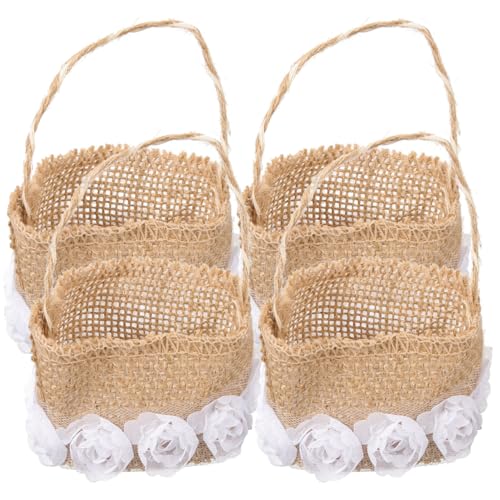 Happyyami 4Pcs Panier Fille de Fleur Jute Flower Panier Mariage Vintage pour Pétales Fleurs Confettis Cérémonie Noce Décoration petit sachet de bonbons...