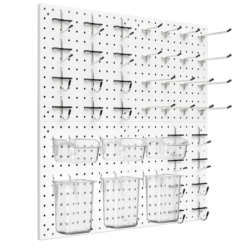 Peg Board Kit, Includes Pegboard and Accessories,with Hooks and Bins,Peg Board Wall Organizer for Office,Ornaments Display,Crafts Organization (66, White)