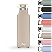 Daikoku Bottiglia, Termos in Acciaio Inossidabile a Doppia Parete, Mantiene Bevande Calde o Fredde per Ore, Due Tappi, Beige, 750 ML