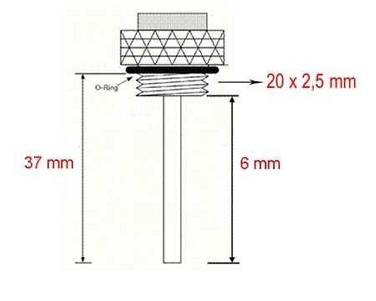 Öltemperaturmesser Ölthermometer Gewinde 20 x 2,5 mm Nadellänge 6 mm Gesamtlänge 32 mm