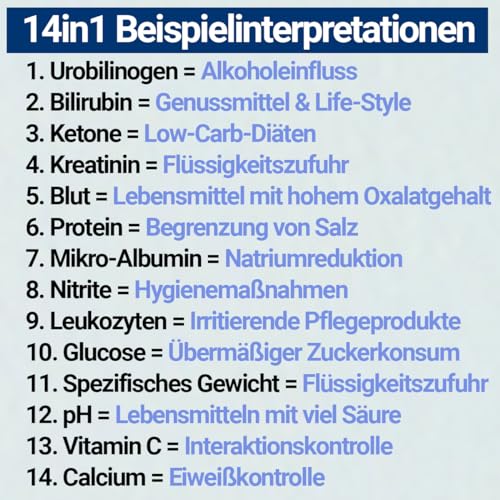 25x Gesundheitstest 14in1 Urin Teststreifen für 14 Indikatoren für Ernährung & Bewusstsein Analyse – Glucose, Keton - Urinanalyse