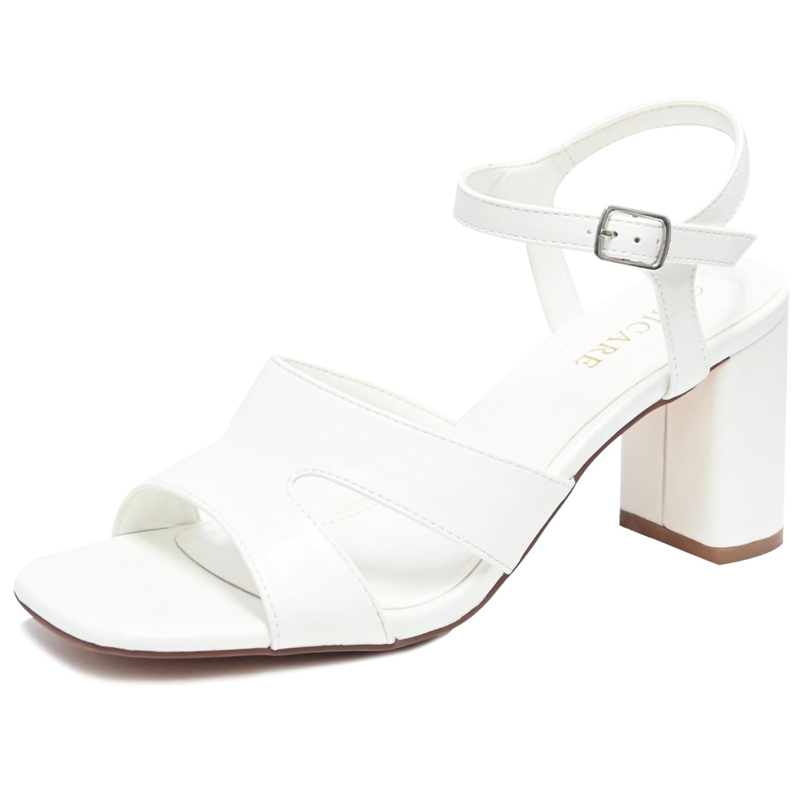 SICARE Chunky Strappy Heels for Women Open Toe Block Heels Sandals Square Toe Ankle Strap Dress Sandals Two Strap 3 Inches...