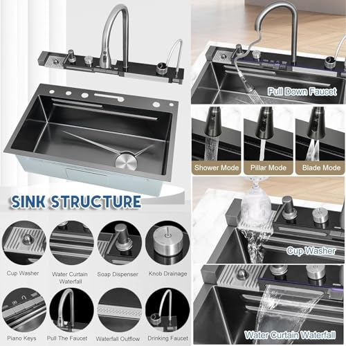 Évier de cuisine en cascade avec affichage numérique et grand bac simple moderne - 5