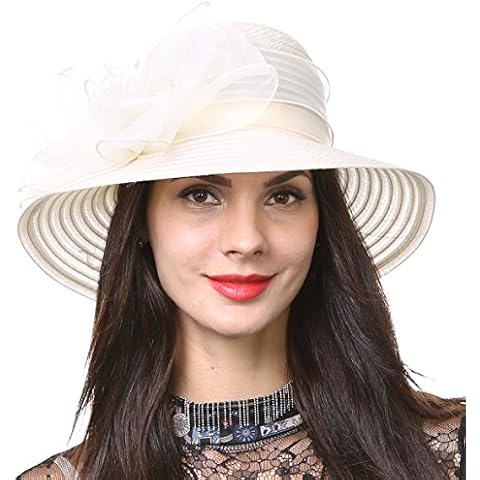 HISSHE Ascot Derby Bowler Church Cloche Hat Bowknot Bridal Dress Party Cap S051 (Apricot) Cover