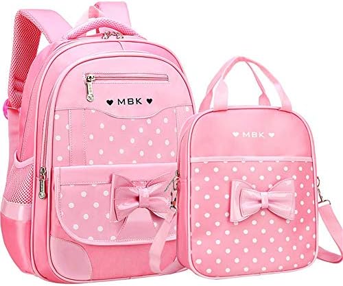 School Bags for Girls,2Pcs Bowknot Students Backpack,Elementary Princess Bookbag Sets for School
