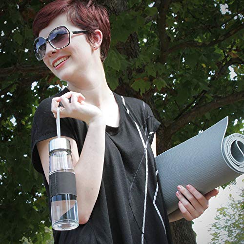 Kauri Borosilicate Wide Mouth Glass Water Bottle Design | Stainless Steel Twist Off Top - Black Silicone Grip Sleeve | 22 Oz #TOP4