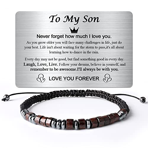 To My Son Bracelet from Mom - Gifts for Sons Birthday Gifts for Men with Engraved Wallet Card,Son Bracelet Gifts for Him