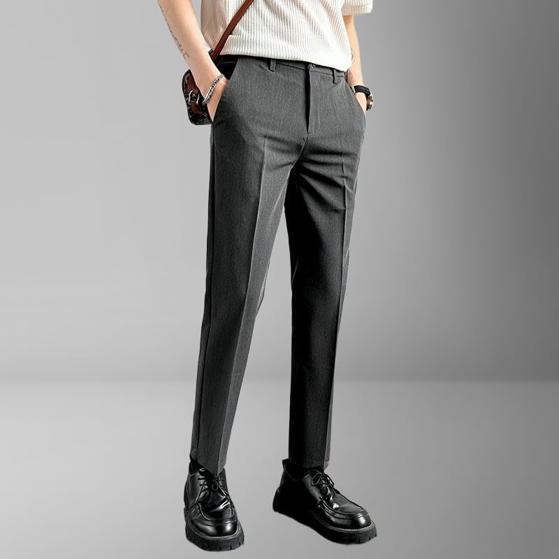 Men's Spring Summer Nine-Tenths Slim Straight Drape Black Elastic Casual Pants4