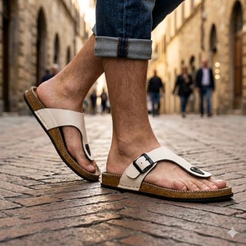 Image of Leatherful Men's premium leather slipper | Genuine Leather upper | Suede Leather Insole | PU sole | Stylish flip flop for men | Birkenstock