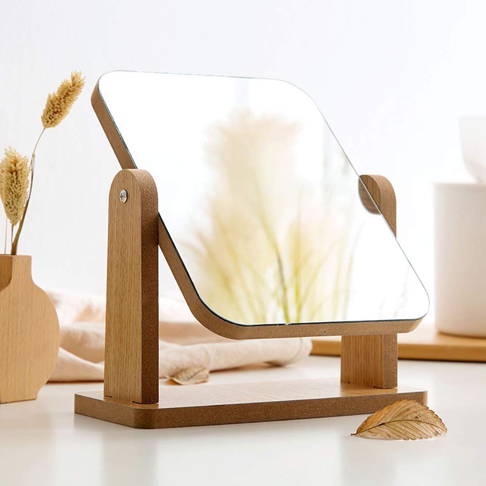 Suszian Makeup Vanity Mirror,1PC 180° Rotated Wooden Makeup Mirror Desktop Small Glass Silver Mirror,Countertop Cosmetic Mirror - Image 3
