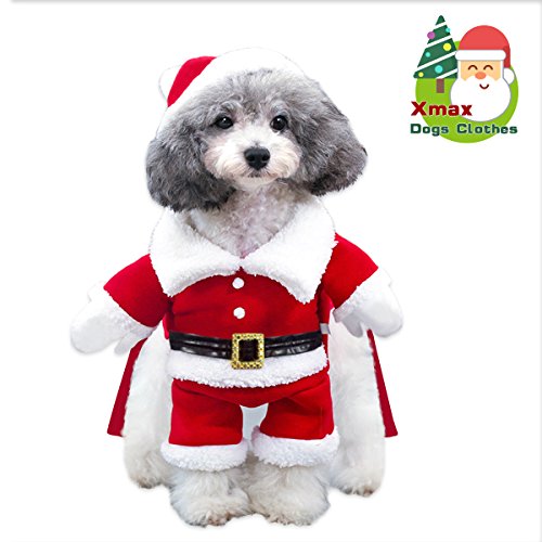 SymbolLife Traje de Santa Perro Abrigo de Perro Invierno Chaqueta de Perro Calentar Navidad Capucha Perro suéter Mezcla de algodón Rojo