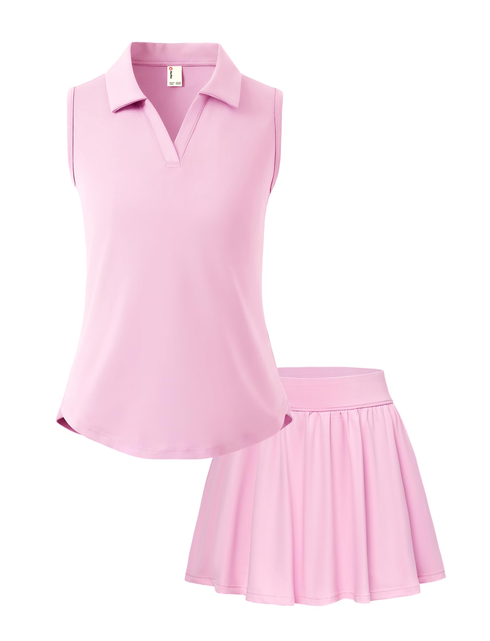 PATPAT Girls 2 Piece Skirt Sets 6-14 Years Sleeveless Polo Shirts and Skort Tennis Golf Outfits