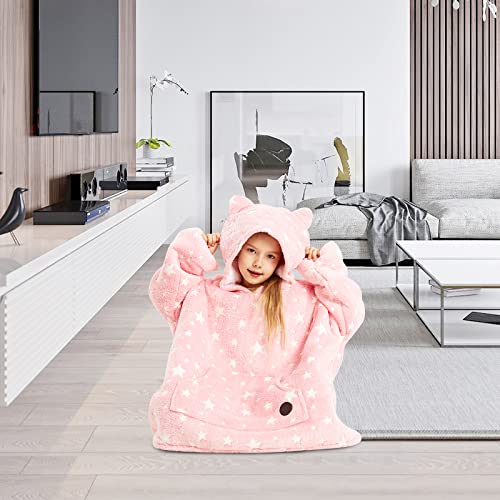 THREE POODLE Wearable Blanket Hoodie for Kids, Oversized Sherpa Sweatshirt Blanket with Giant Hood, Warm Cozy Hooded Blanket, Cute Gifts for Kids Girls Boys
