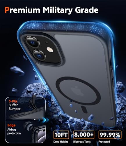 Image of FNTCASE for iPhone 13 Mini Case: iPhone 12 Mini Case Matte Magnetic Phone Cases Compatible with Magsafe Slim Anti Yellowing Military Grade Drop Rugged Protective Translucent Cell Cover (C-Black)