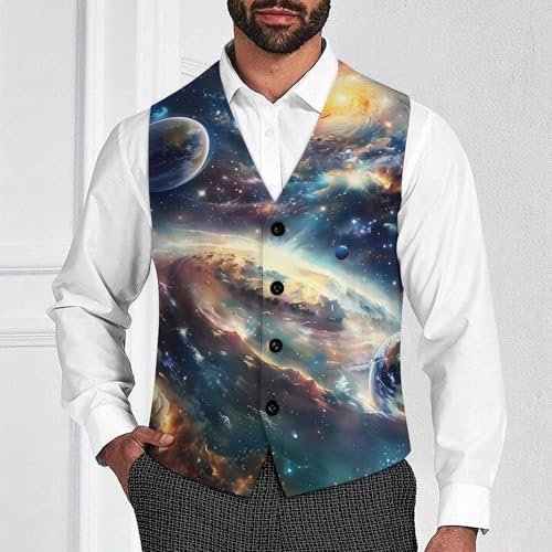 Galaxy Planet Men's Suit Vest Waistcoat Vests Formal Dress with 2 Pockets for Business Casual Tuxedo2