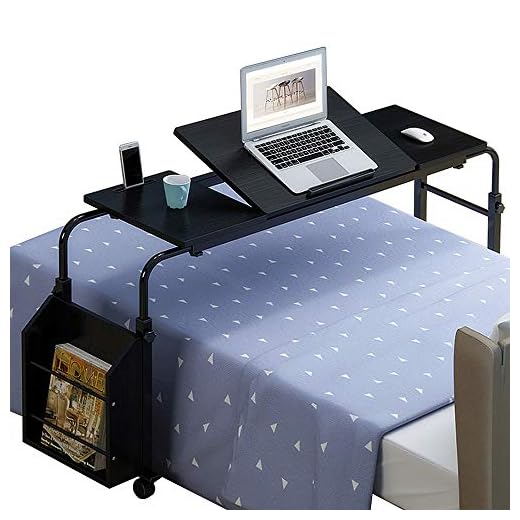 Nurth Overbed Table with Wheels and Bookshelves, Mobile Laptop Desk Cart, Computer Table Over The Bed Table Adjustable Height and Length with Tilt Stand Board for Hospital and Home