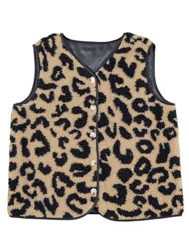 Gilet sans manches imprimé léopard en peluche légère pour femme à boutons
