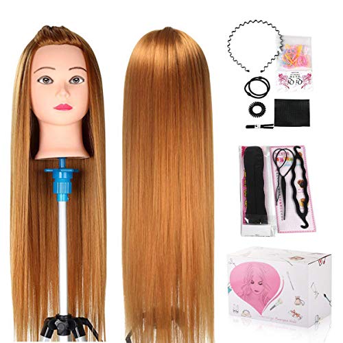 Mannequin Head, Beauty Star 24 Inch Long Gold Hair Cosmetology Mannequin Manikin Training Head Model Hairdressing Styling Practice Training Doll Heads with Clamp Stand and Accessories
