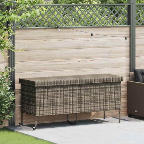 Frdhee Mueble Exterior Almacenaje, Caja almacenaje jardín ruedas ratán sintético gris 160x55x75 cm Baúl Almacenaje para cojines de muebles de jardín