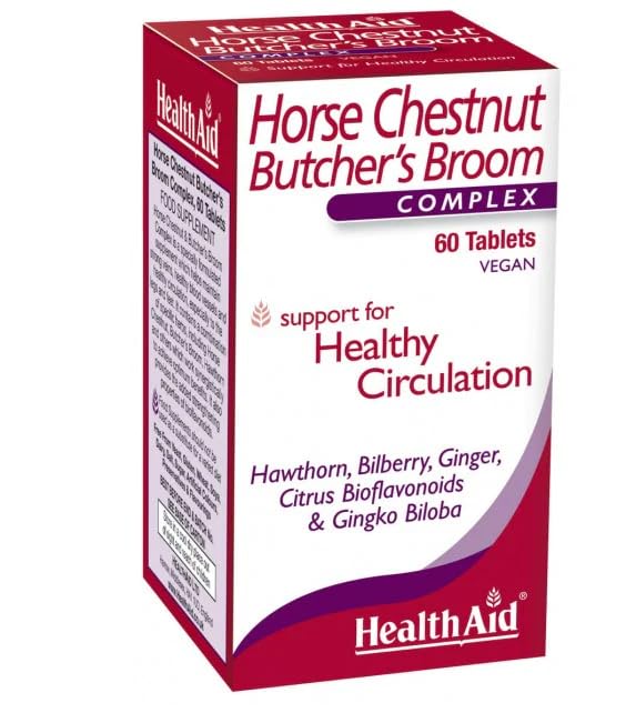 HealthAidV-Vein, Beneficial Nutrients for Healthy Circulation for Legs and feet, 60ct, Once Daily, Contains Ginkgo, Grape Seed, Vitamin C and Bilberry, Vegan