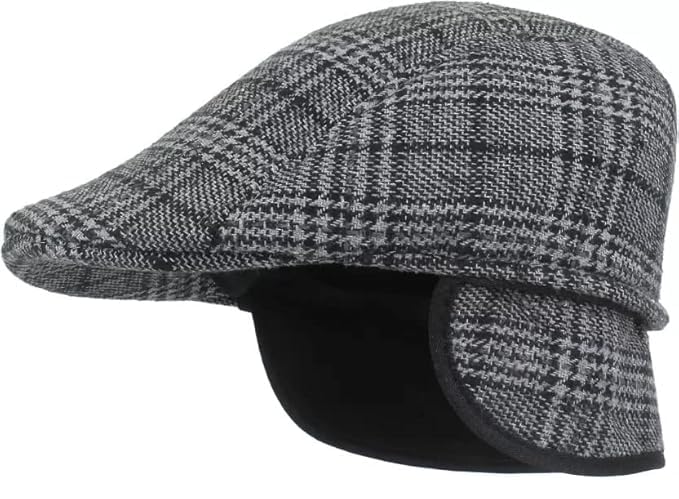 devil Checkered Woolen Golf Cap with Earmuff (Pack of 1) (Grey)-picture-29