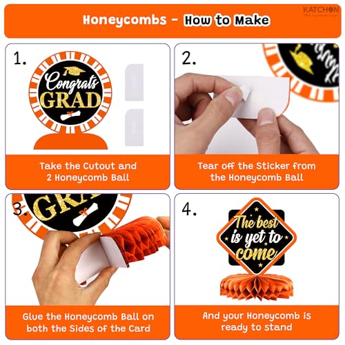 Centre de table en nid d'abeille orange et noir pour tables de diplôme - 6