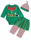 Aslaylme Baby Girl Christmas Outfit Newborn Xmas Clothes Elf Bodysuit (Green01,0-3 Months)