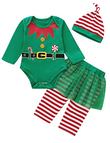 Aslaylme Baby Girl Christmas Outfit Newborn Xmas Clothes Elf Bodysuit (Green01,3-6 Months)