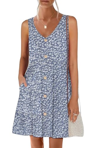 Image of nclook Women's Summer Casual Dress Sweet Cute V Neck Sleeveless Mini Dresses with Pockets
